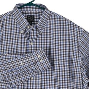Jos A Bank Traveler Collection Mens XL Checkered Blue Brown Black Button Down LS
